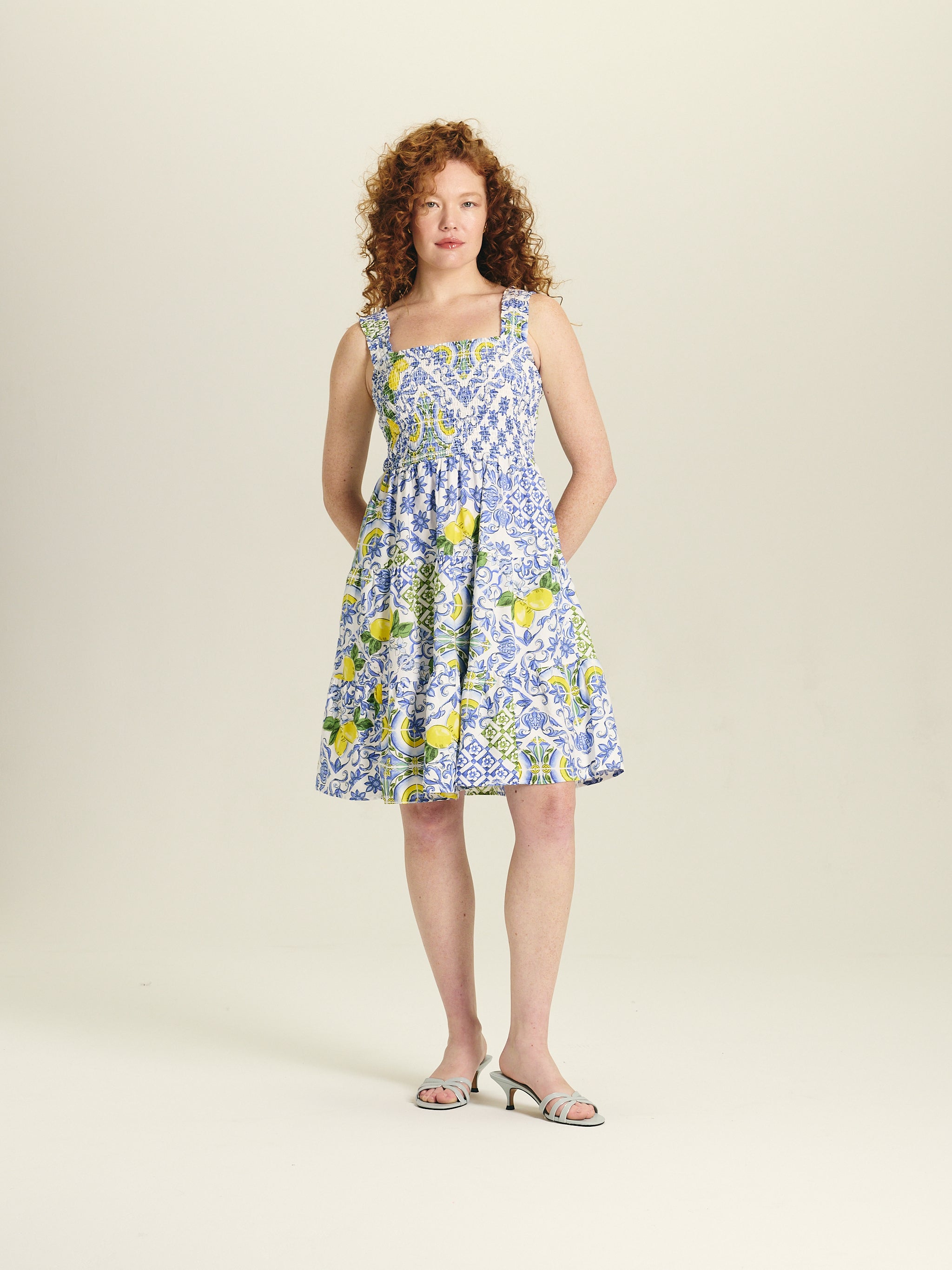 knee length dresses for ladies Beachlunchlounge Linen Blend Tropical Print Ruffle Sleeve Dress Size Large